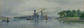 HMS ROYAL OAK ENTERING PLYMOUTH HARBOUR, 1937: PASSING CREMYLL