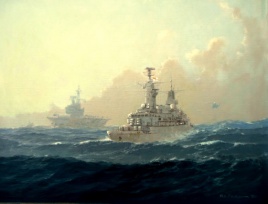 HMS BRILLIANT screening HMS HERMES, South Atlantic 1982