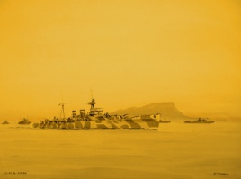 HMS CAIRO off Gibraltar in a hot, sultry, sand laden scirocco