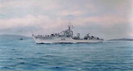 HMS TARTAR passes through the boom defences