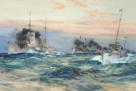 CapItal ships of the German High Seas Fleet under escort to Scapa, 1918