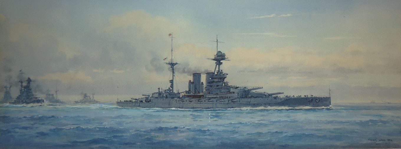 HMS QUEEN ELIZABETH leading her 4 sister dreadnought battleships